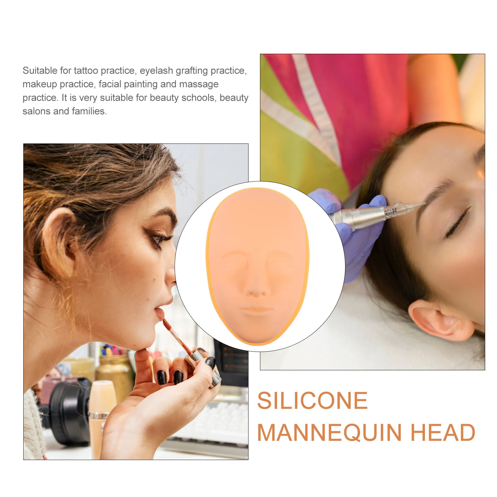 

1pc Silicone Mannequin Head Face Skin Training Mold With Base For Tattoo Practice Reusable Soft Realistic Skin Texture Tattooing