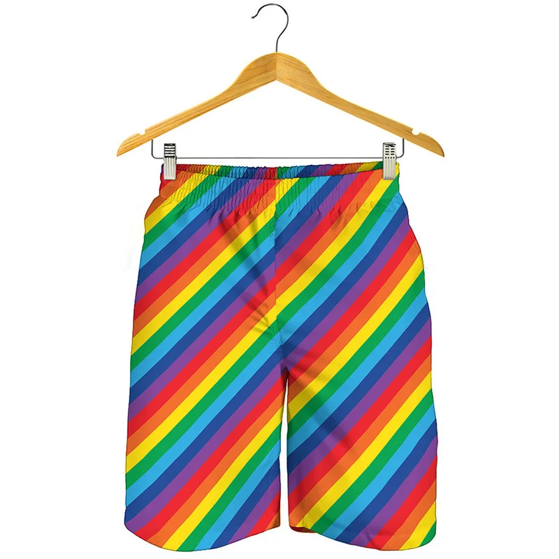 Fashion 3D Printed Rainbow Stripes Beach Shorts Men Colorful Graphics Board Shorts Summer Swimming Trunks Cool Surf Ice Shorts