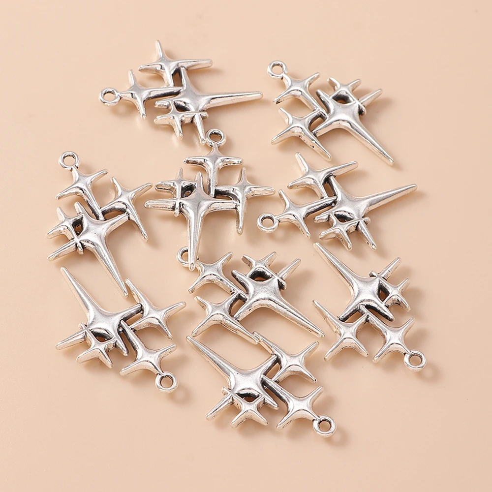 Leslie 10 Stück/Lot Legierung Antik-Silberfarben Polaris-Stern-Anhänger für Armbänder Halsketten DIY Handgemachtes Schmuckzubehör – Detail 6