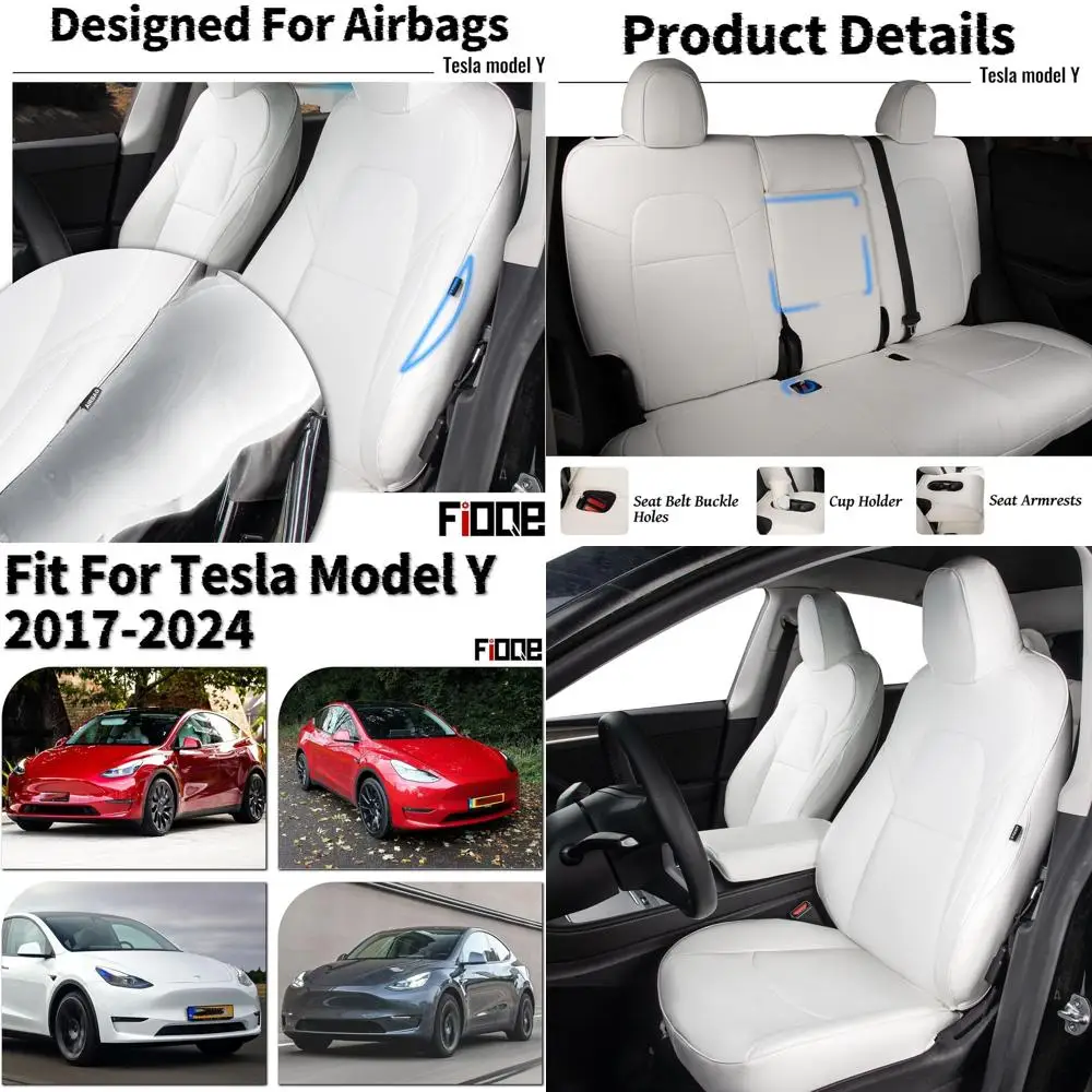 

Nappa Leather Car Seat Covers Fit for Tesla Model Y 2017 2018 2019 2020 2021 2022 2023 2024, Soft and Comfortable, Easy to Clean