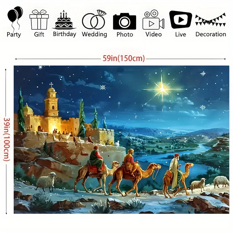 Tissu de fond joyeux noël, dessin animé, nativité avec scène de mouton, adapté au salon, décoration extérieure, stand photo en direct