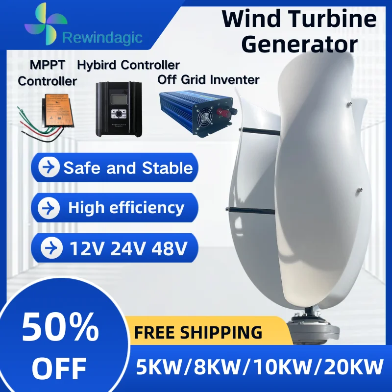 

Household 20KW 10KW Vertical Axis Wind Turbine Alternative Energy Generator 12V 24V 48V Windmill With MPPT Hybrid Controller