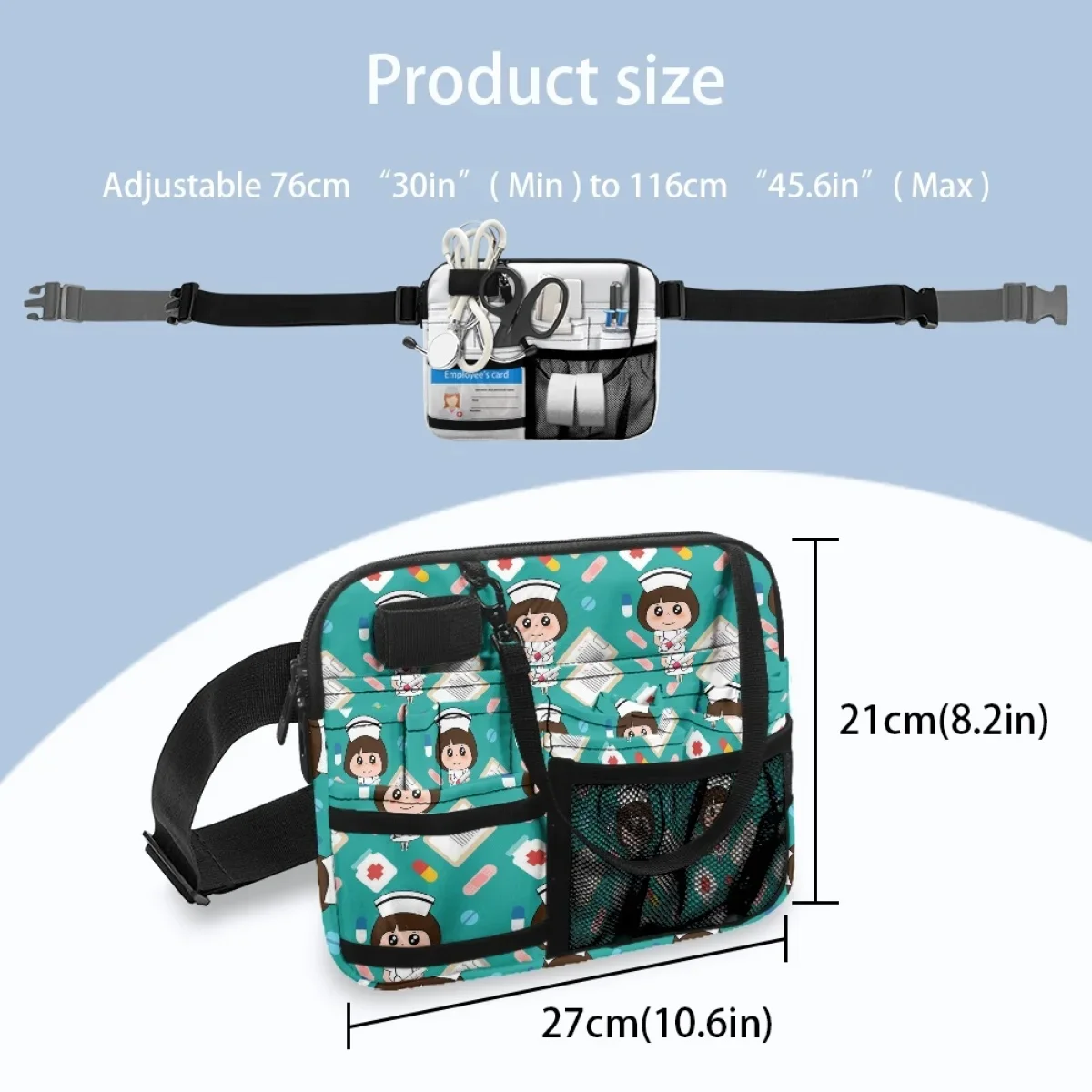 Cute Nurse Doctor Medical Print Ladies Waist Bag Multi Compartment Utility Hip Bag Case for Stethoscopes Bandage Scissor Gift