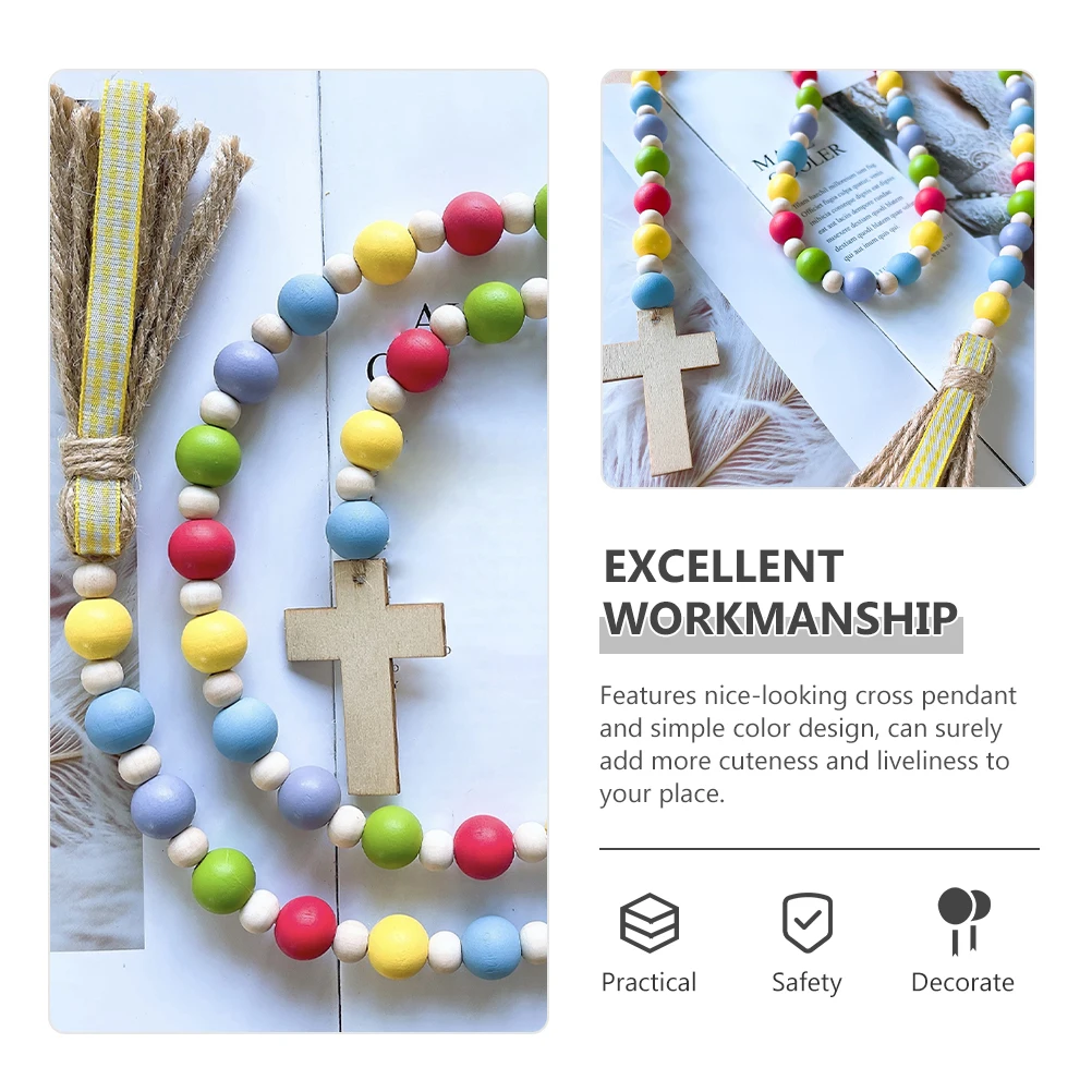 

Easter Wooden Bead String Ornament Hanging Wall Decor with Tassel Garland Beads Pendant Rustic Pendants