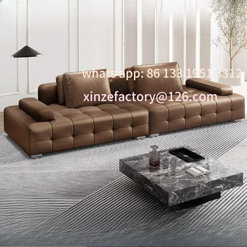 

Customizable Italian thickened cowhide leather sofa living room size luxury straight row L-shaped sofa
