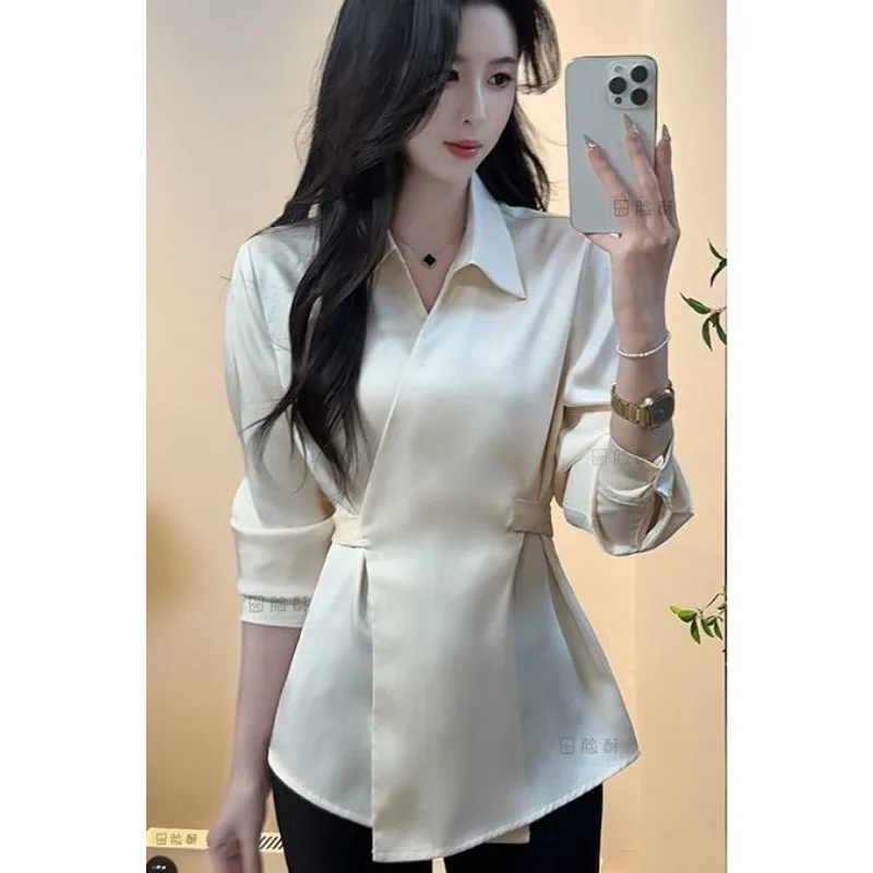 

Irregular Long-sleeved Waisted Spring Shirt French Top New Style Style