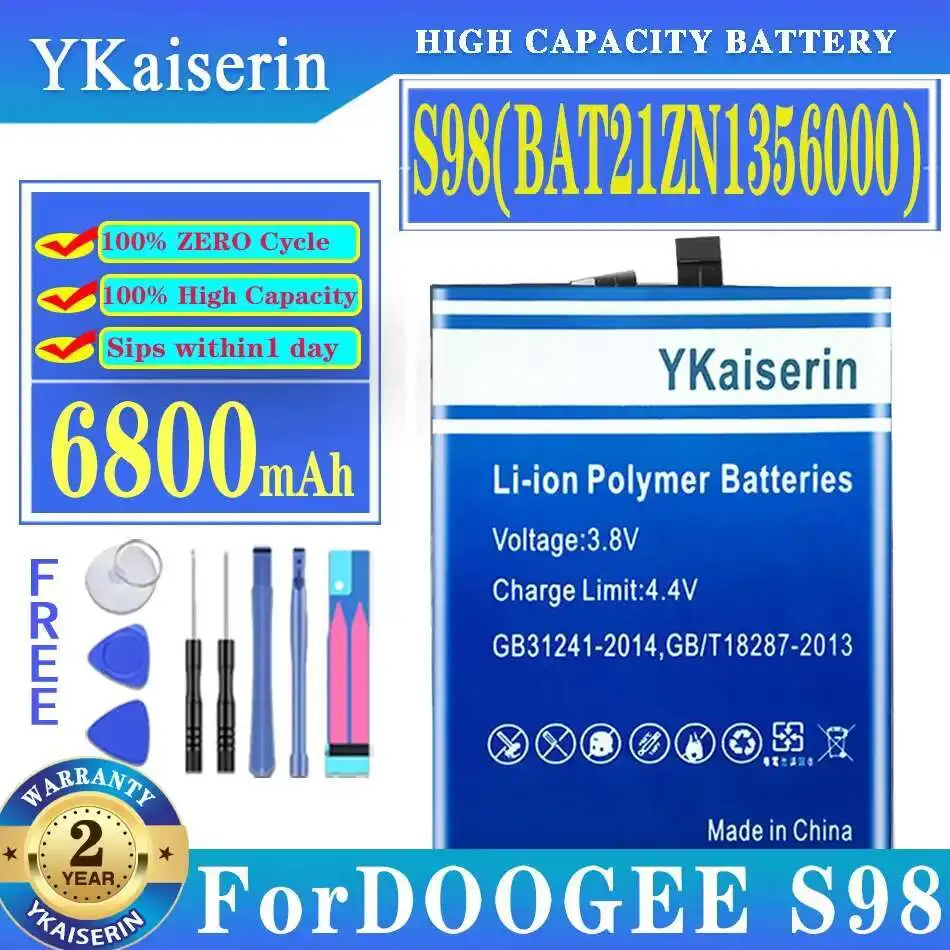 

Для аккумулятора мобильного телефона DOOGEE S98, 6800 мАч, аккумулятор с увеличенным сроком службы