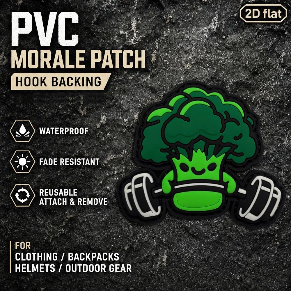 1Pc/2Pcs/3Pcs Optional Broccoli Dumbbell Graphic Trendy Art Nameplate Pvc Luminous Arm Patch 3D Embossed Decorative Patch Applique for Various Fabric Bags and Clothing Personalized Accessories with Fleece Backing
