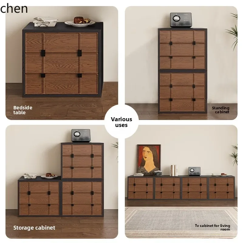 Vintage Style Solid Wood Chest of Drawers for Living Room, Freely Combinable Checkerboard Module Storage Drawer Cabinet