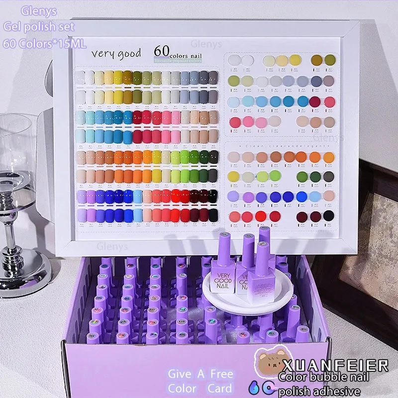 Glenys 60 لون طلاء الأظافر هلام صافي الأحمر شعبية شبه دائمة الغمر هلام بطاقة اللون الأشعة فوق البنفسجية LED صالون الأظافر ورنيش مجموعة 15 مللي