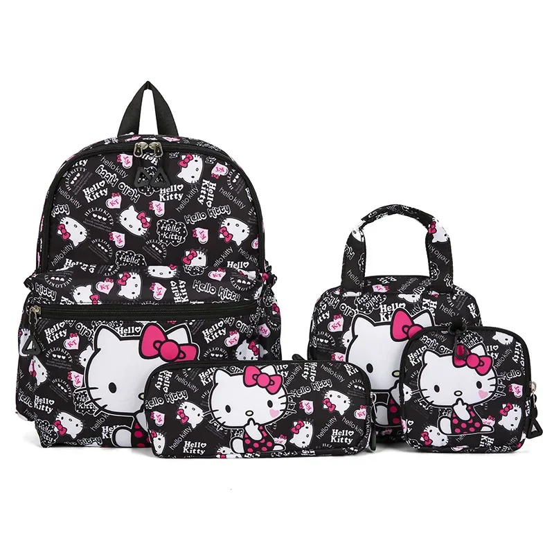 Sanrio Hello Kitty Anime Cartoon Printed Student School Bag Four-piece Set Cute Kulomi Girls Backpack with Pencil Case