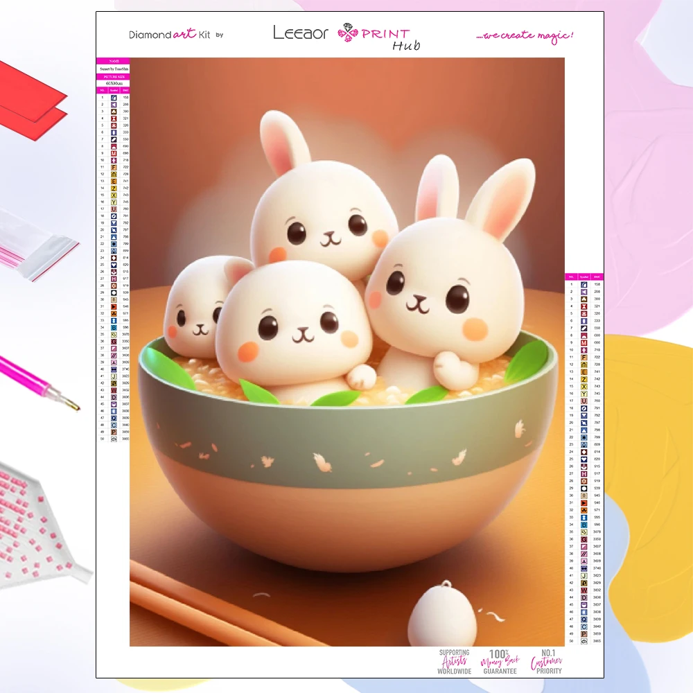 Animal Diamond Painting Cute Rabbit Ramen Full Diamond Mosaic Embroidery Cross Stitch Kits Cartoon Diamonds Painting Home Decor