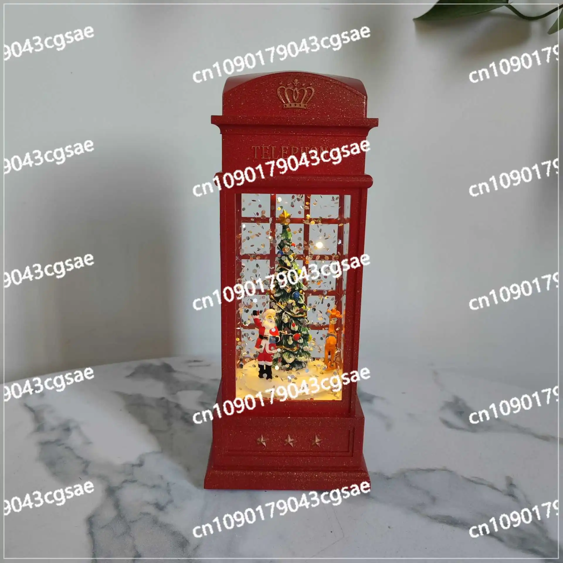 Red Phone Booth Wind Light Ornament Water Filling Wind Light Phone Booth Christmas Gift Small Scene Decoration