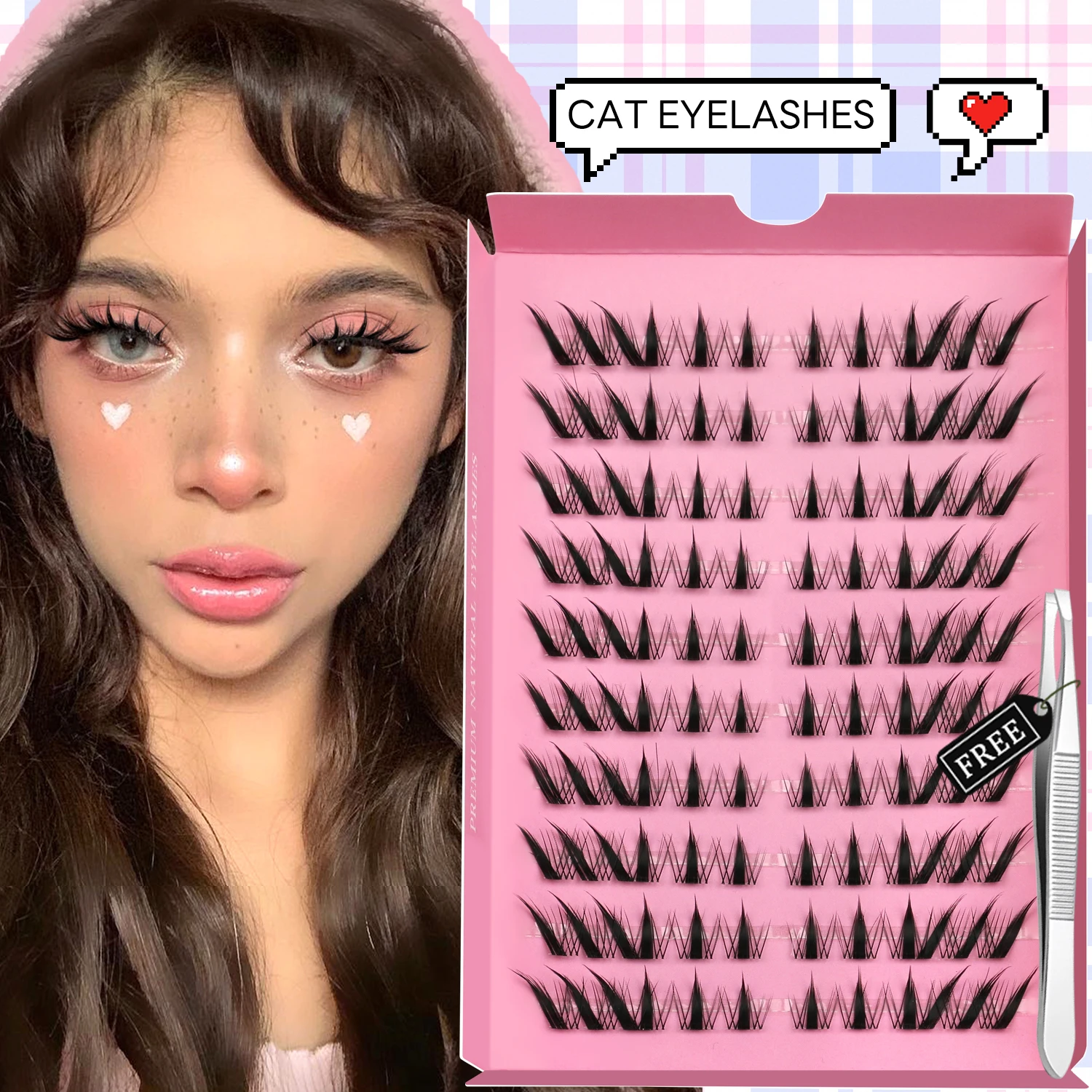 ラスヴィレ ラッシュクラスター ナチュラルキャットアイラッシュ DIY マンガまつげエクステ ソフトウィスピー個別まつげ ラッシュピンセット付き メイクアップ