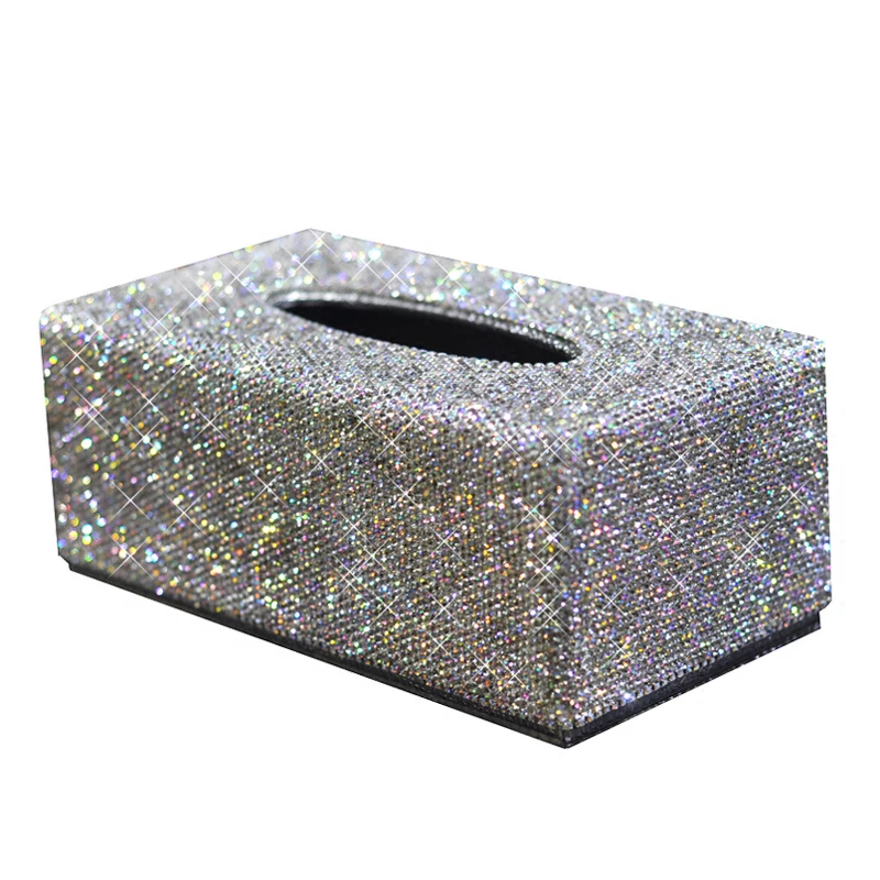 Shiny Rhinestone Car Tissue Box Crystal Car Tissue Holder Hotel Living Room Napkin Holder Home Decoration Ornament