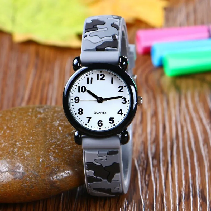 

Cartoon Camouflage Kids Watch Army Green Military Style Student Watch for Boys