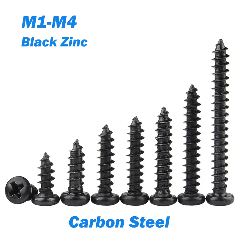 M1 M1.2 M1.4 M1.5 M1.7 M1.8 M2 M2.3 M2.6-M4 Wood Screw Cross Round Head Phillips Self-tapping Screws Black Zinc Carbon Steel
