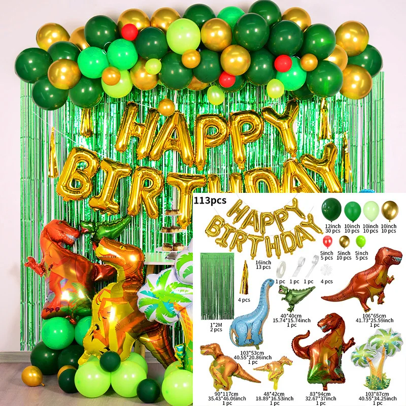 Dinosaurier-Ballon-Set Bogen für Kindergeburtstag Dino-Themenparty Folienballons Lametta-Vorhang Quasten-Hintergrunddekoration – Detail 2