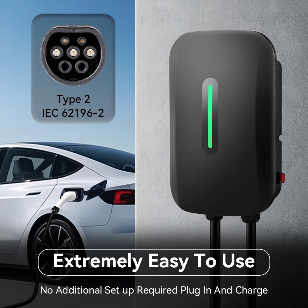 IPENGEN 32A EV Charger Type2 7KW EV Wallbox IEC 62196 EVSE Charging Station 1Phase for Electric Vehicle Car Charger 5M cable