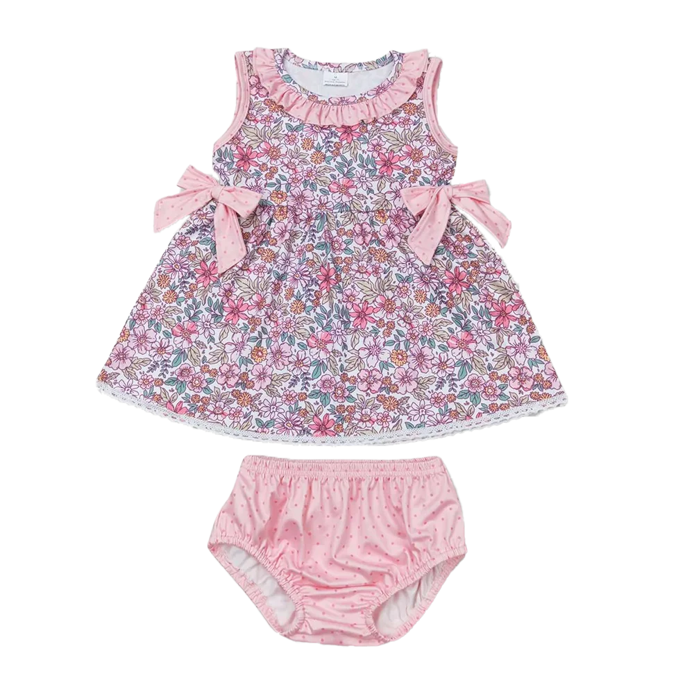 

Girls Sleeveless Floral Tunic Polka Dots Bummies Outfit Cute Summer Casual Clothing Set for Kids