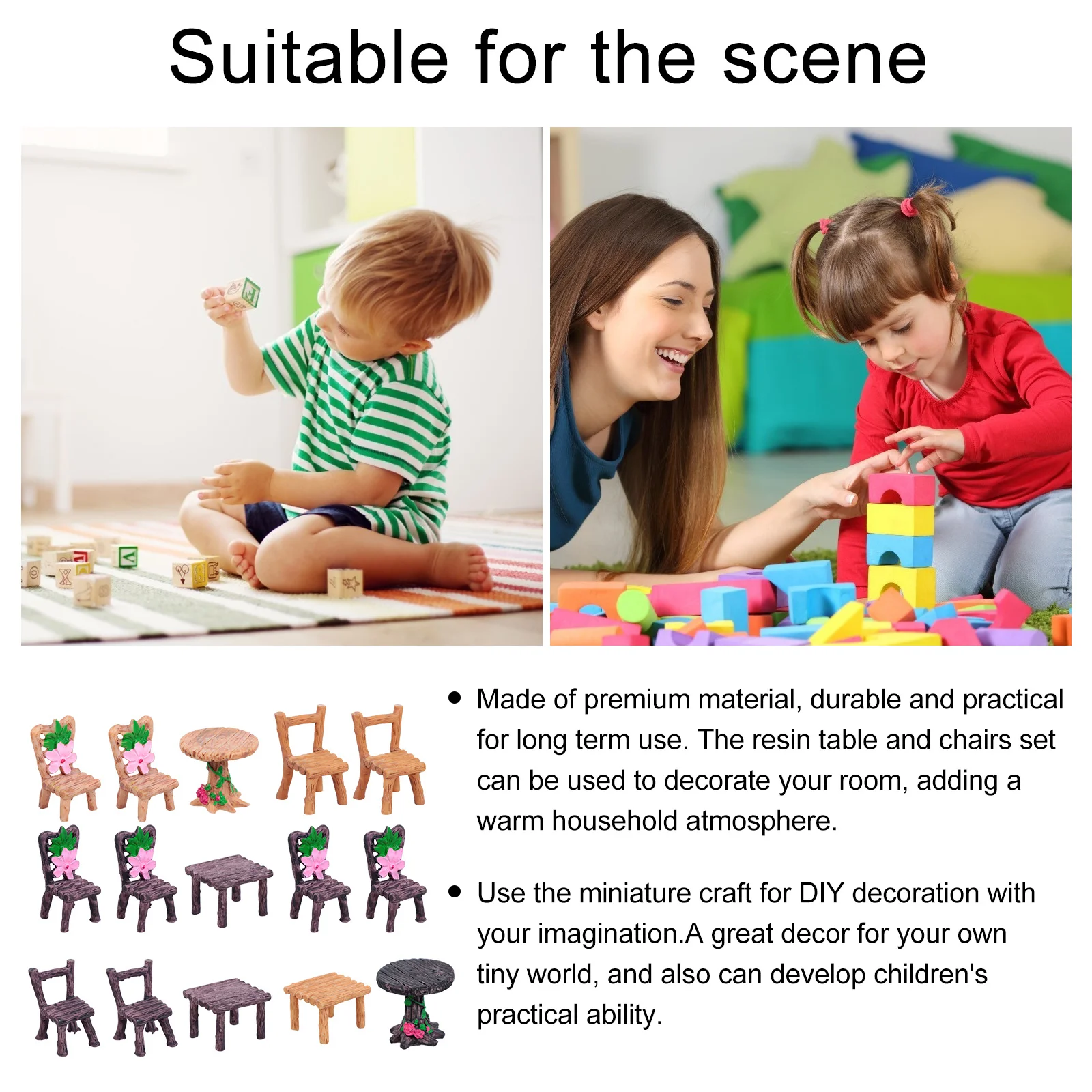 5Sets Miniature Furniture Decor Resin Table Chairs Set for Home Office Desk Decoration Kids Gift Fairy Garden Accessories