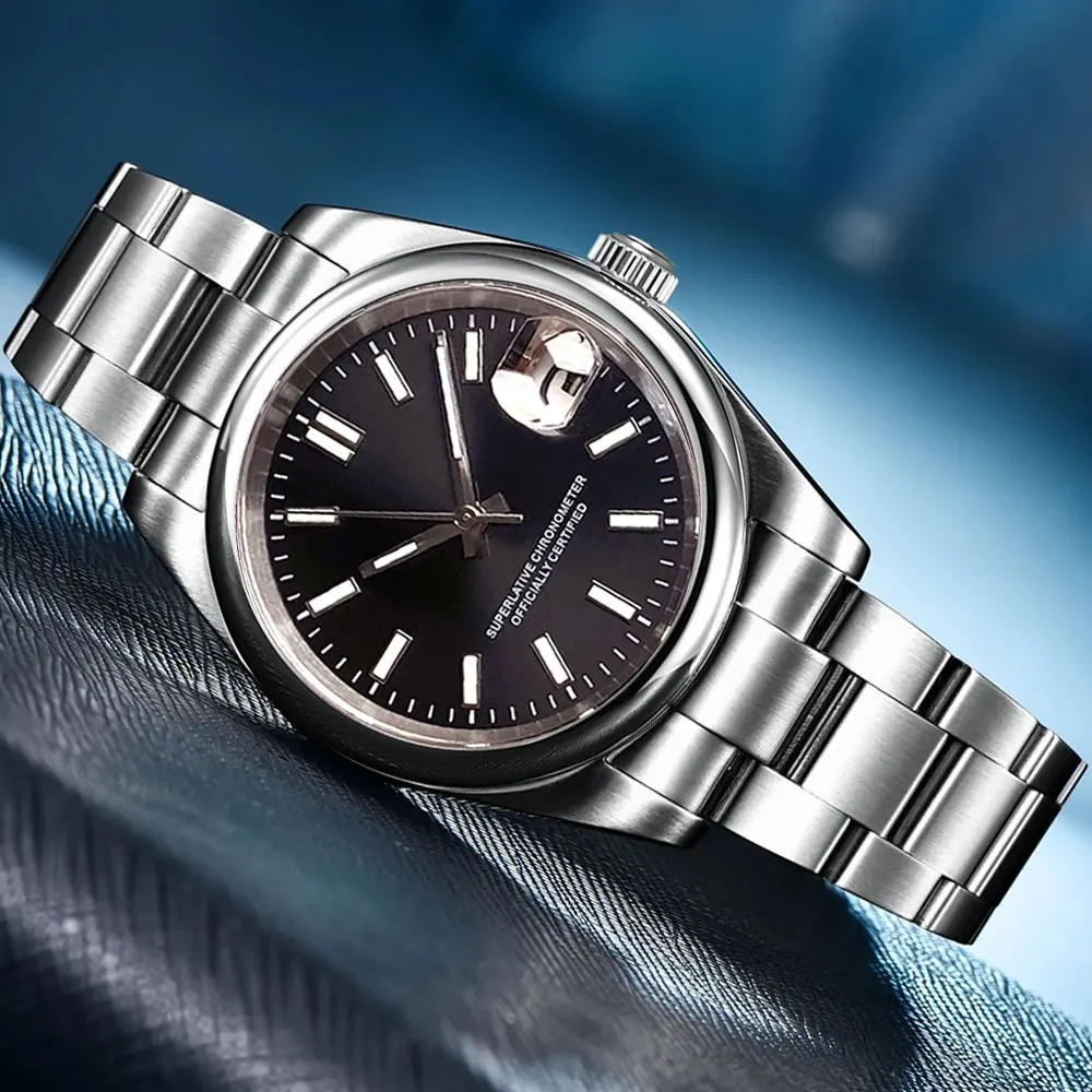 Orologio da uomo con movimento meccanico automatico giapponese NH35A con quadrante nero impermeabile da 200 m in vetro zaffiro rotondo personalizzato