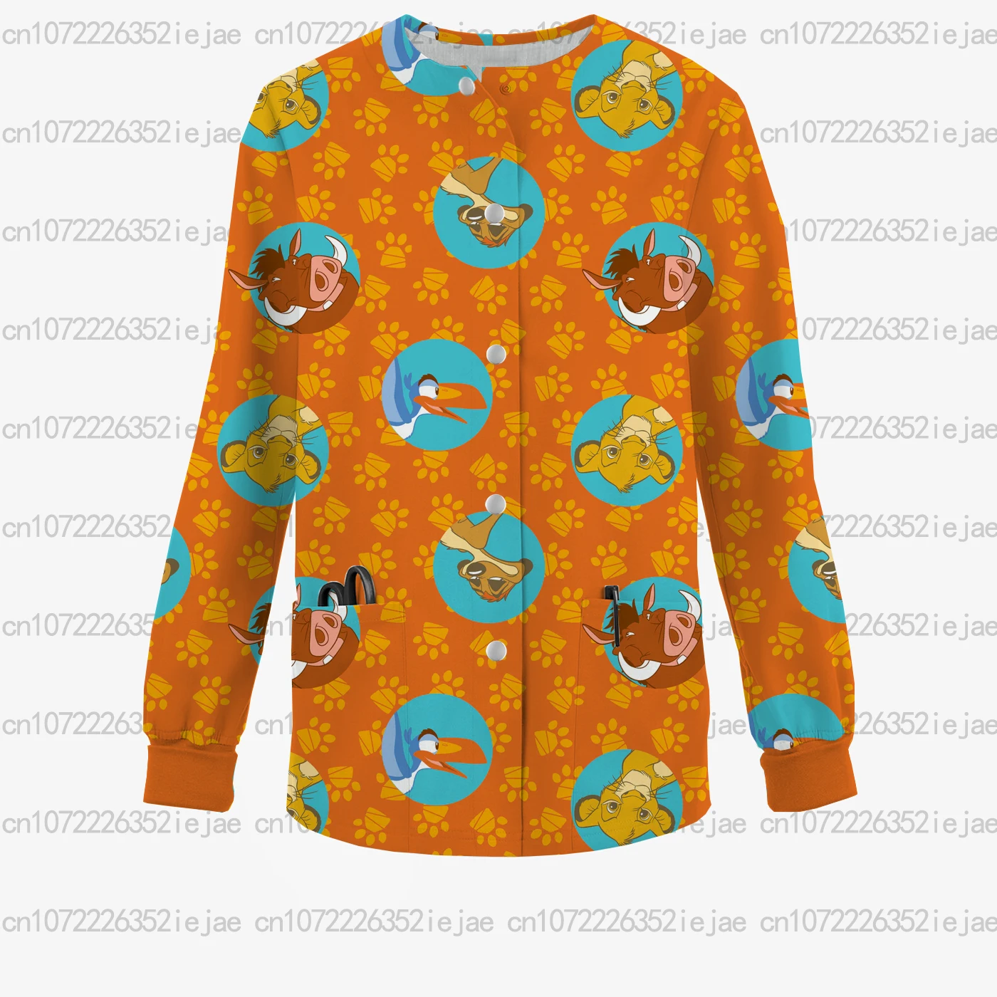 Cardigan girocollo stampato, Disney Simba, giacca opaca da donna del re leone, giacca uniforme da lavoro medico/dentale alla moda