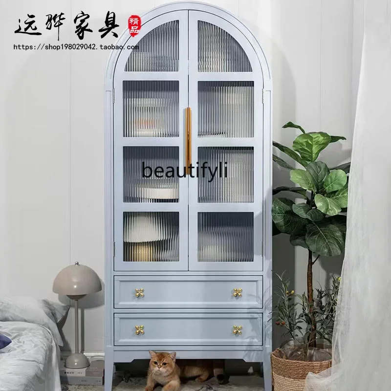 xx1American minimalist bookcase Changhong glass two-door storage cabinet French retro arched decorative wine cabinet