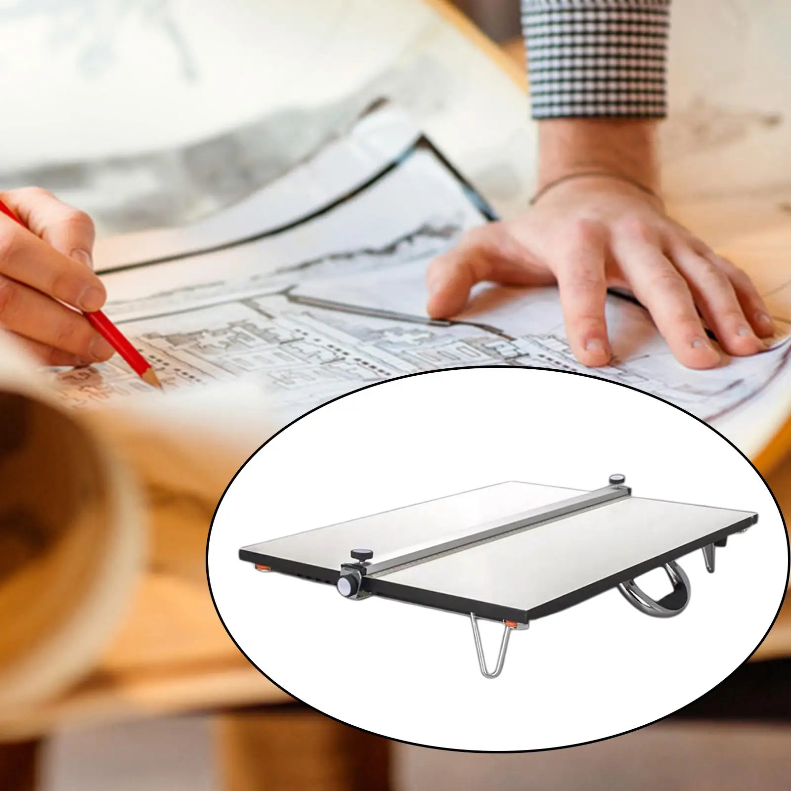 A2 Drawing Board Professional Drafting Table Architectural Technical Adjustable Angle with Parallel Bar Support Legs for Artist