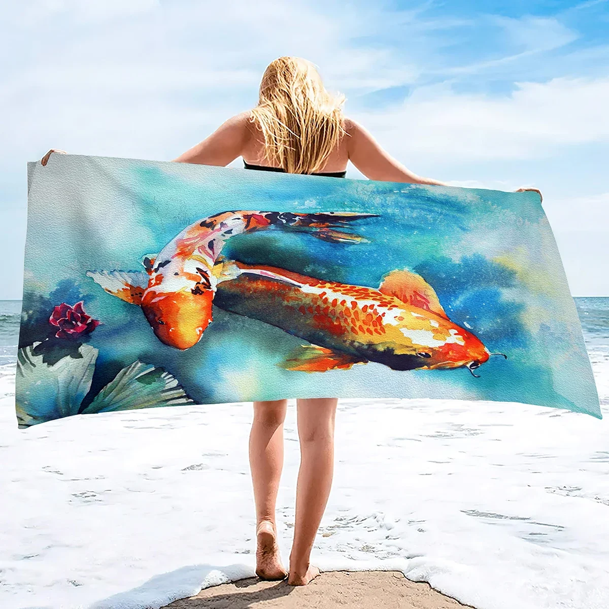 Microfiber Towel Fish Print Quick-drying Beach Towel Blanket,Sand Proof Swimming Bath Pool Towel for Travel Camping Yoga Sport