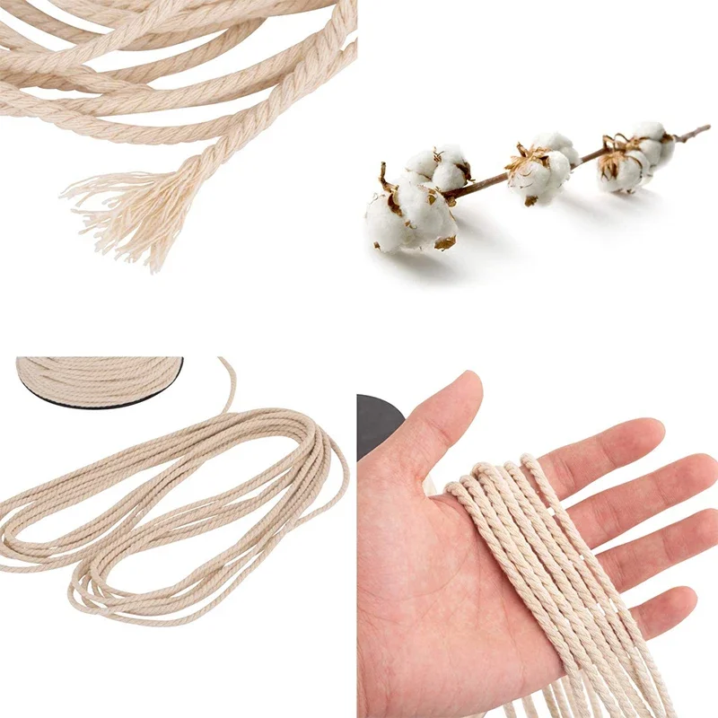 Cabo de macrame 2/6/8mm corda de macrame de algodão natural 3 fios trançado corda de cabo de macrame para decoração de casamento de presente de suspensão de parede de artesanato