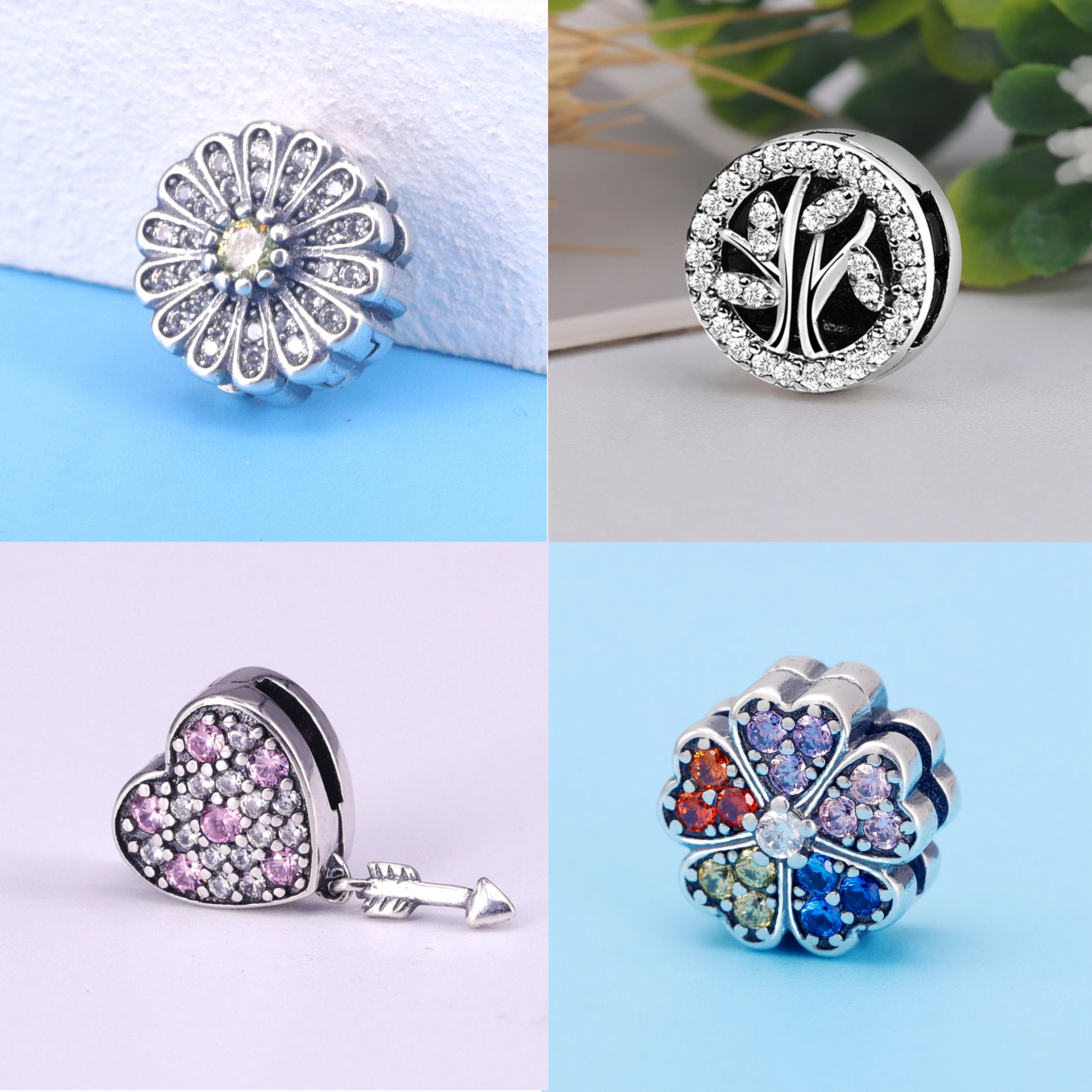 Original nuevo 925 de alfabeto de plata tapón Clip de granos de los encantos Pan reflexiones pulsera DIY joyería de las mujeres