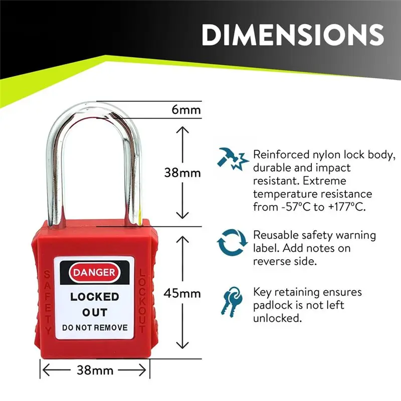 DT17 Lockout Tagout Kit, 10 Red Padlocks and 10 Safety Tags, Electrical Lockout Tagout Locks for Industrial Workplace