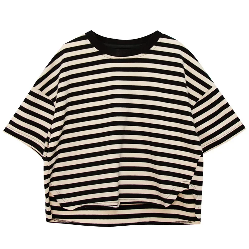 2024 estate nuovi ragazzi t-shirt moda a righe mezza manica Tees per bambini cotone sciolto top 2-7Y