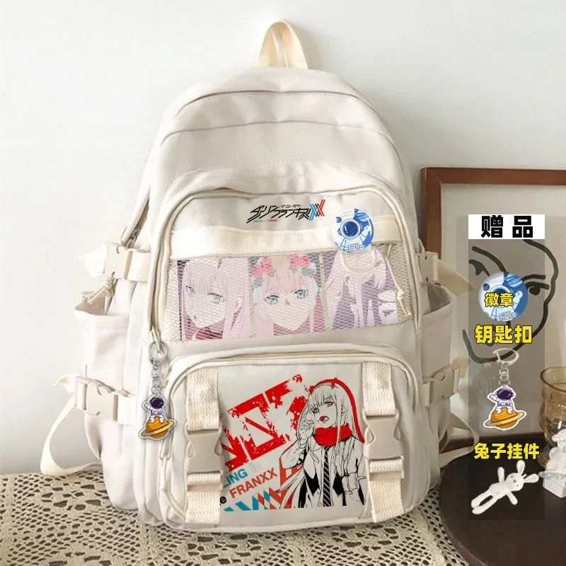 

35×45×16cm Black White, Darling in the FranXX, Student Kids Teens School Bags, Large Capacity Anime Backpacks Girls Boys