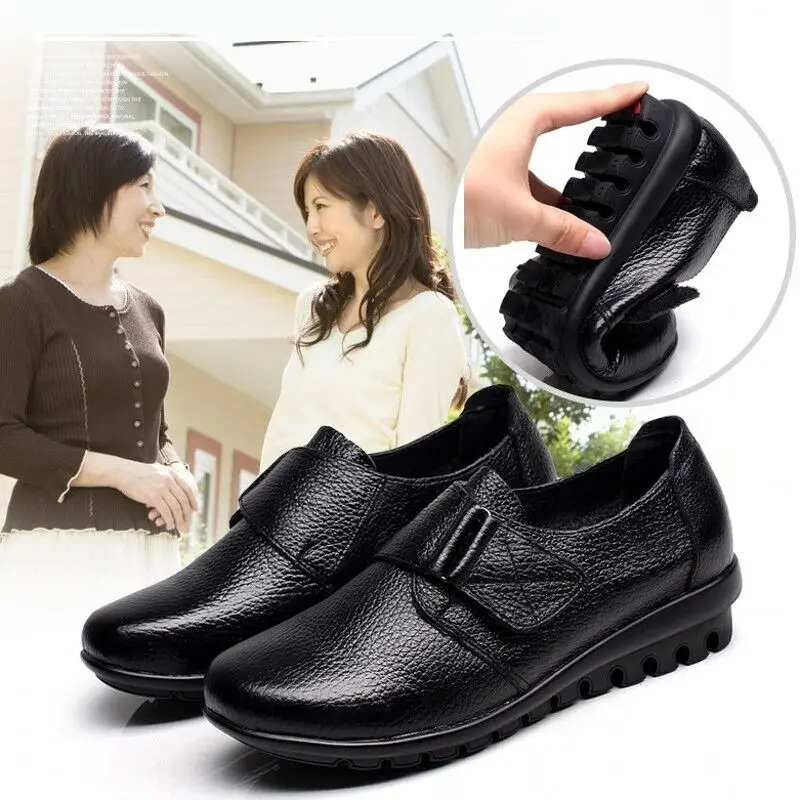 

Brand Sneakers Women Nursing Shoes Female Comfort Health Work Flats Non-slip Wedges Leather Moccasins Black Many Jane Shoes