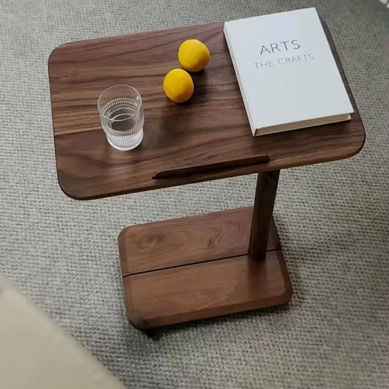 Modern removable solid wood bed sofa side table black walnut lift rotation