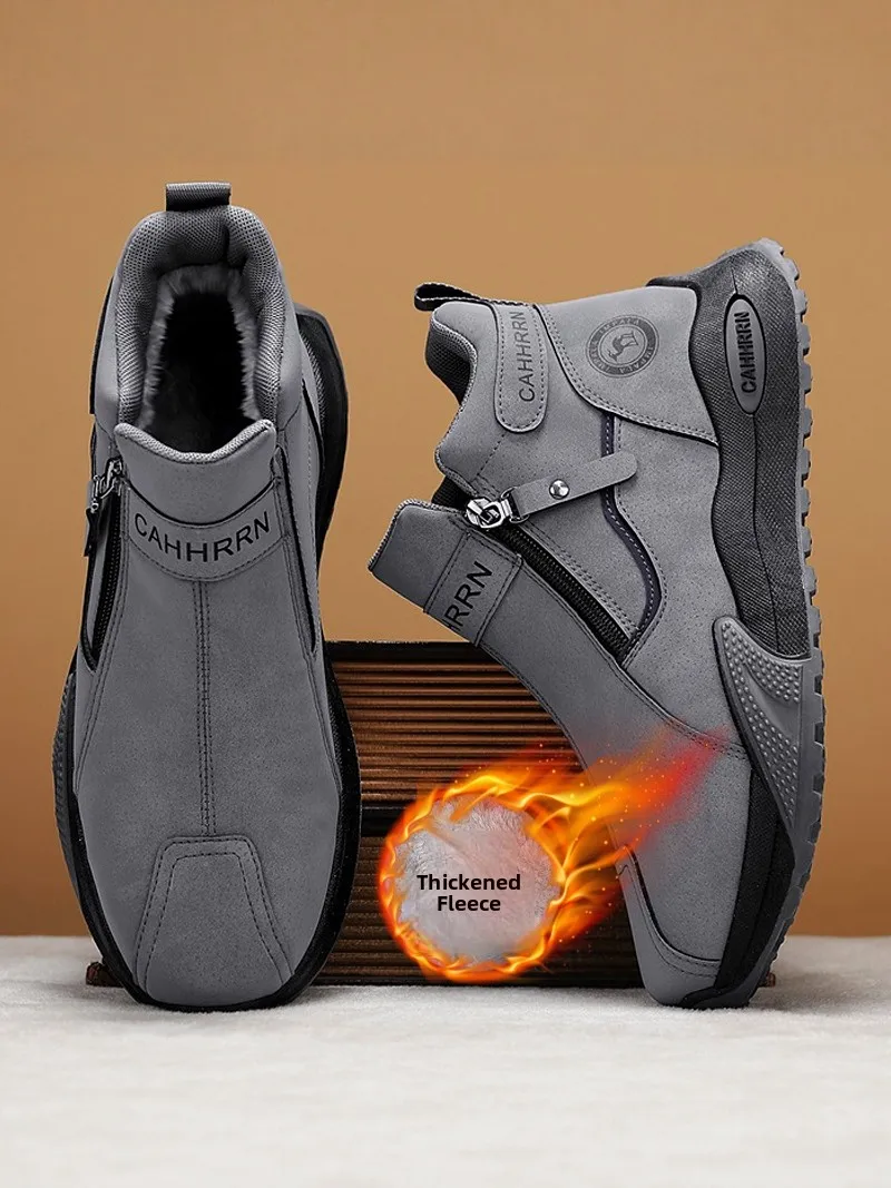 

Men's Winter Thickened Fleece Lined Fur Integrated High Top Snow Boots Anti Slip Cold Resistant for -40 Degrees Cotton Shoes