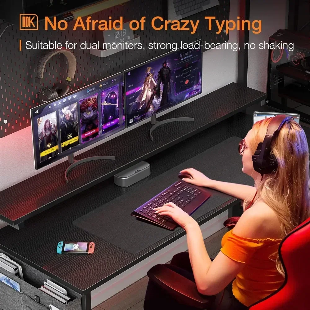 Mesa do computador com suporte ajustável Monitor, Home Desk, Escrita Desk, 3 níveis, Estudo Workstation, 63 polegadas
