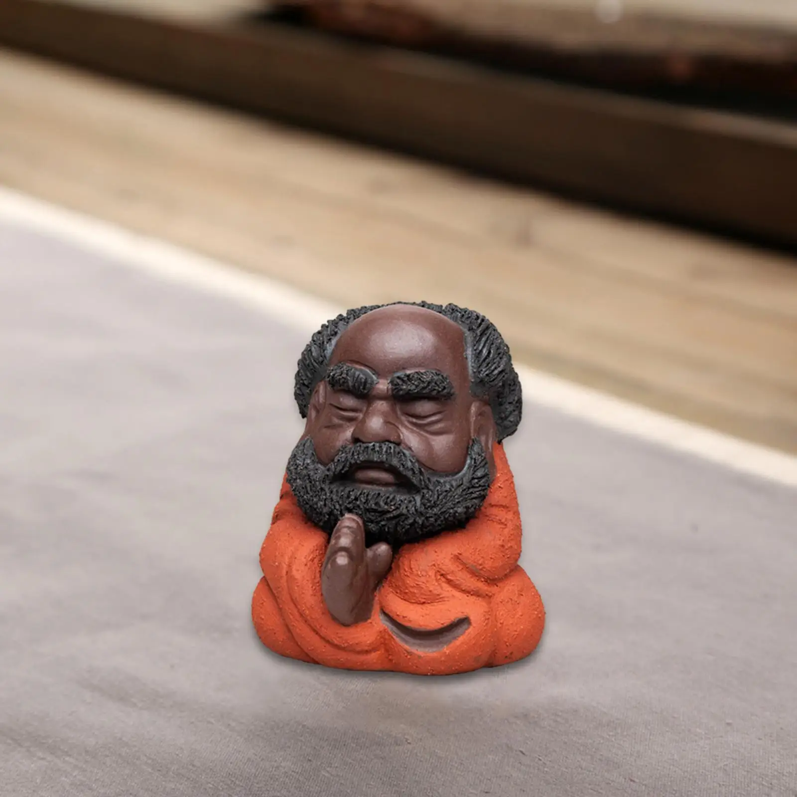 Bodhidharma Figurine Tea Pet Desktop Ornament Small Sculpture Miniature Figurine for Desk Office Centerpiece Tea Room Shelf