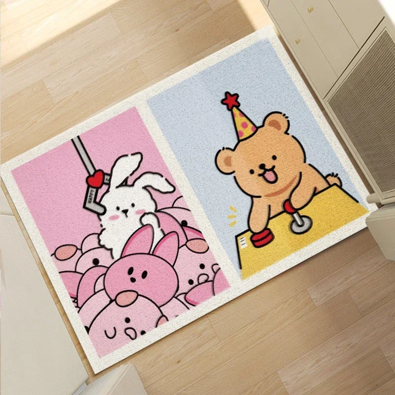 Cute Bear Bunny Wire Loop Entrance Carpets Door Floor Mat Entrance Door Dusting Floor Mat Rub Earth Carpet Cartoon Balcony Rugs