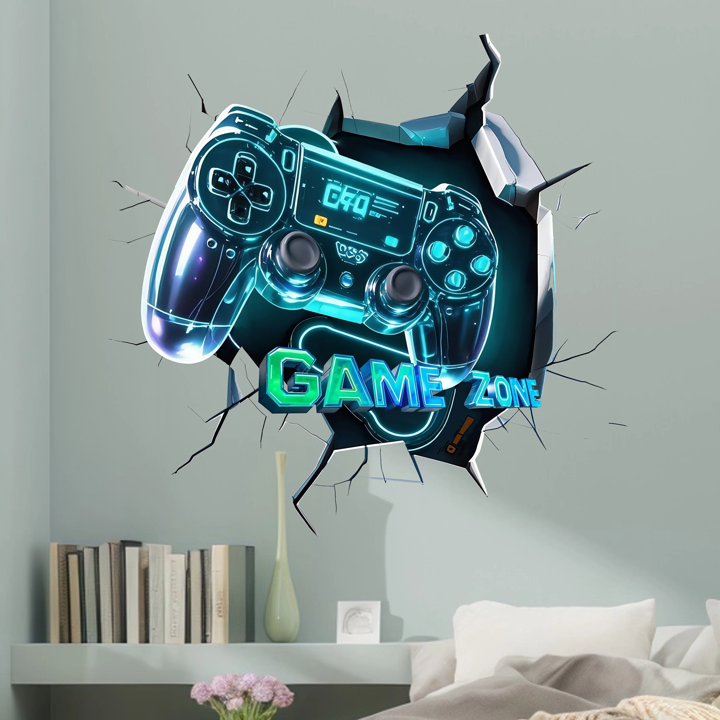 New cool and luminous 3D visual wall breaking game console atmosphere wall sticker background wall room decoration self-adhesive