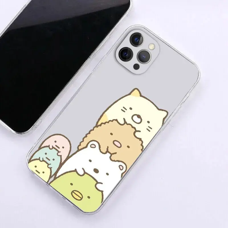 Japan Cartoon Sumikko Gurashi Phone Case For iPhone 15 14 13 11 12 Pro Max X XR XS Max Mini  7 8 Plus SE 2020 transparent cover