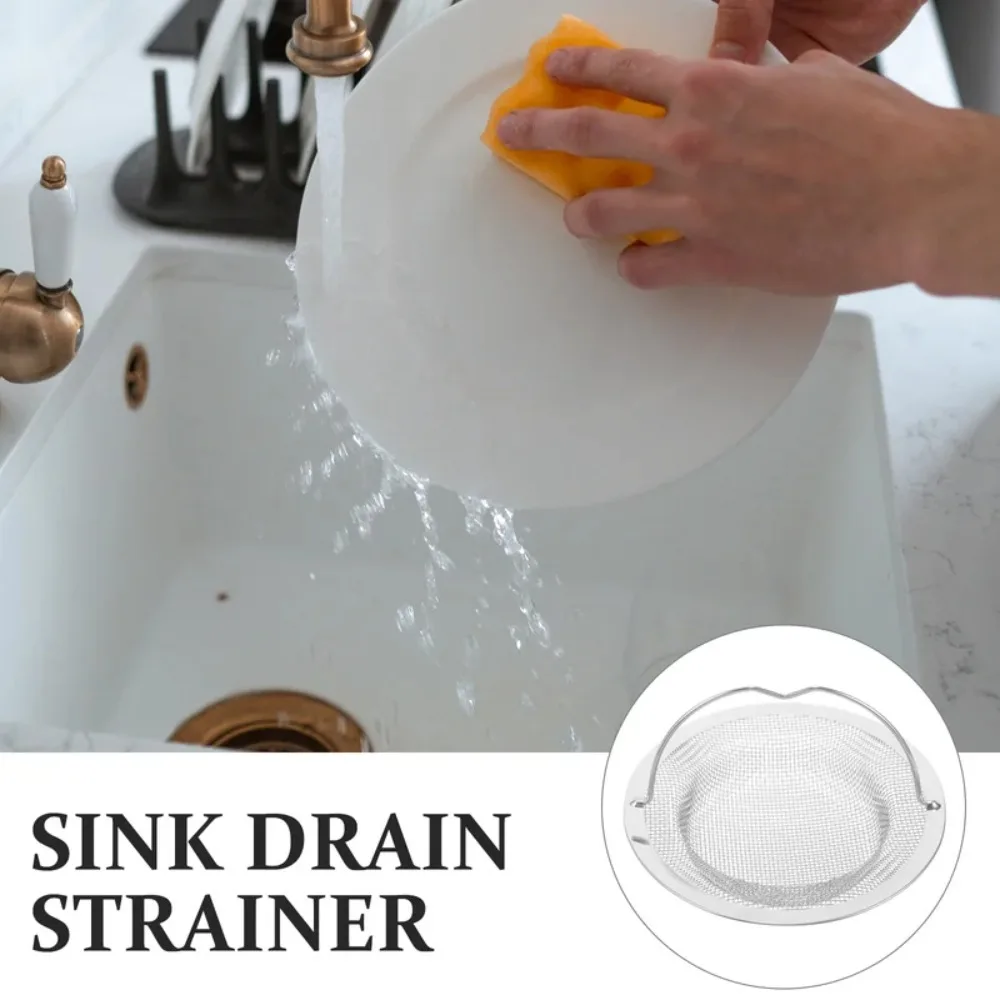 Floor Drain Durable Sink Strainer Mesh Convenient with Handle Drain Stopper Filter Silver Round Hair Catcher Kitchen