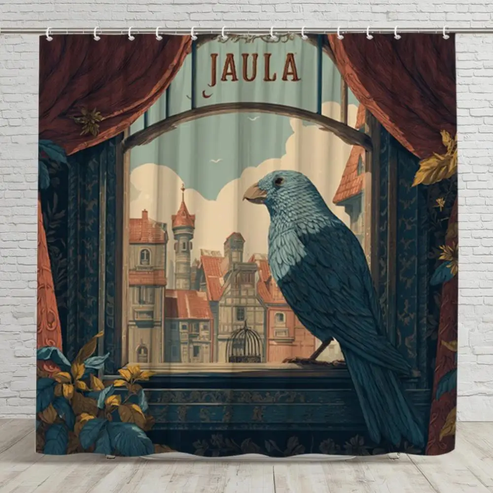 

Decorative Blue Bird Shower Curtain Polyester Bathroom Waterproof Wall Decor Art Print Vintage JAULA Home Style Accessories