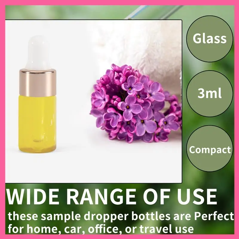 

HOT-100Pcs Mini Glass Dropper Bottle Clear Essential Oil Dropper Bottles Glass Dropping Sample Containers For Traveling 3Ml Dura