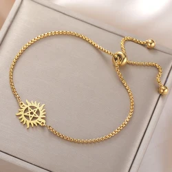 Dawapara Vintage Pentagram Bracelet Sun Supernatural Pentacle Charm Bracelet Wiccan Couple Jewelry Stainless Steel Gift