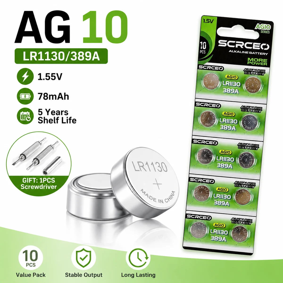 Батарейка-таблетка LR1130 AG10 LR54 389 189 1.5V, 10-50 шт., замена для часов и калькуляторов, стабильный источник питания