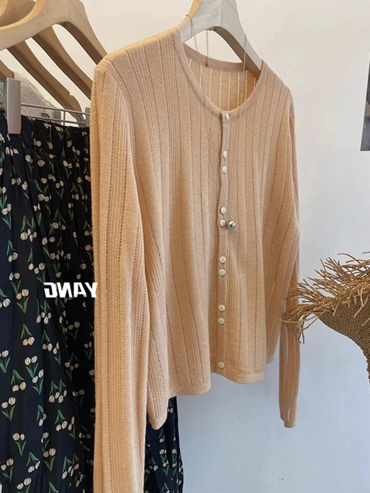 Милый молодежный вязаный кардиган с вырезами, повседневный утягивающий базовый топ irt, модный длинный топ све для взрослых для осенних поездок на работу