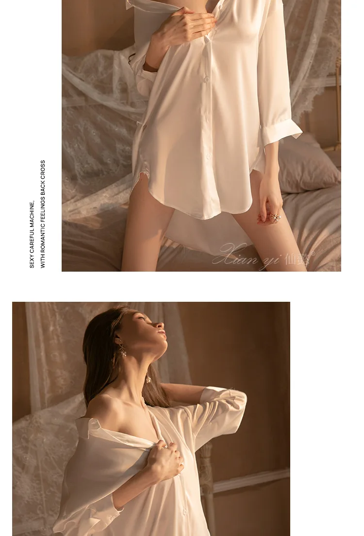 

Сексуальная пижама, шифоновая рубашка в стиле бойфренд, игривое нижнее белье, соблазнительная ночная рубашка, легкая домашняя одежда для создания образа «чистое желание»